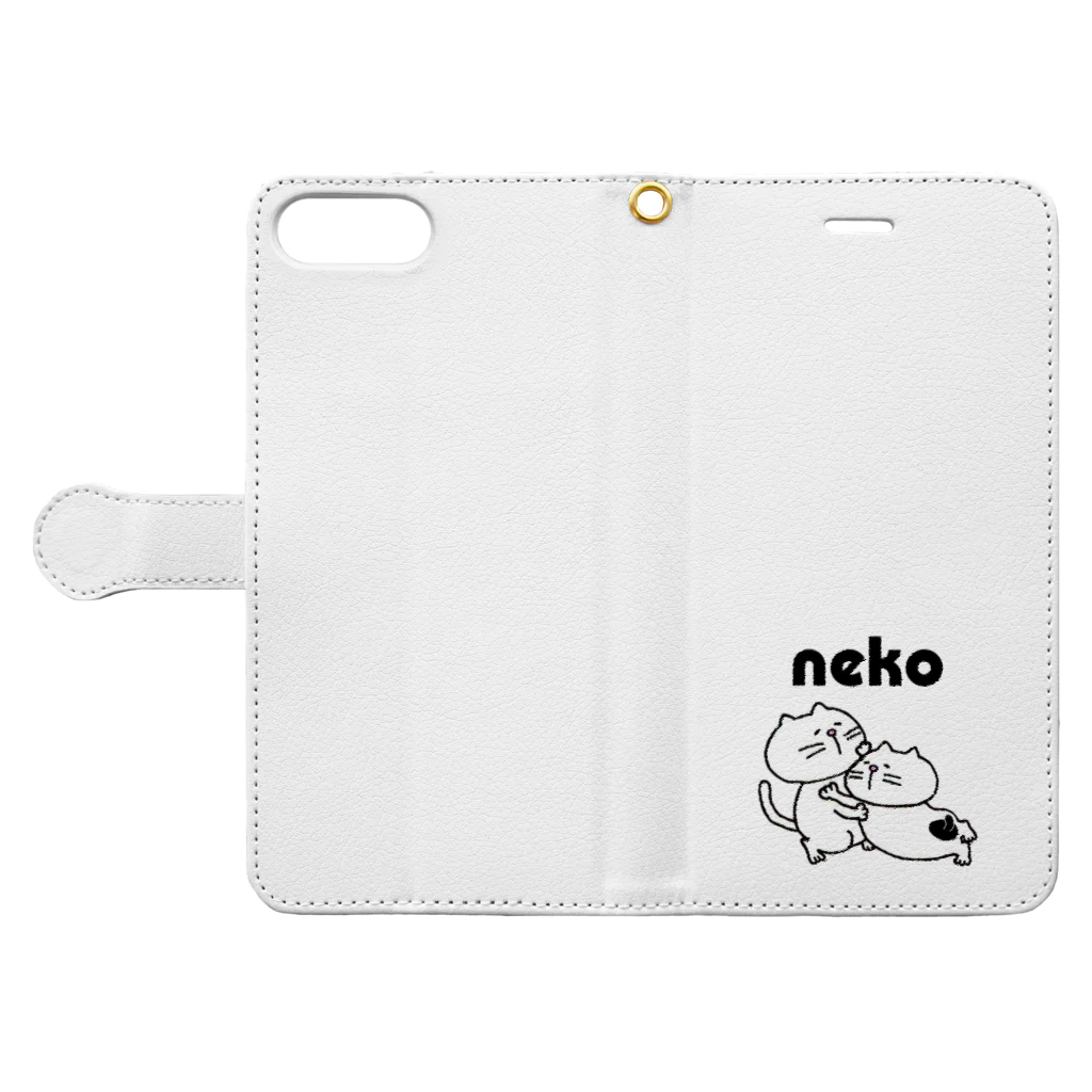 【Yuwiiの店】ゆぅぅぃーのやる気のないネコ（ひしめき愛） Book-Style Smartphone Case:Opened (outside)