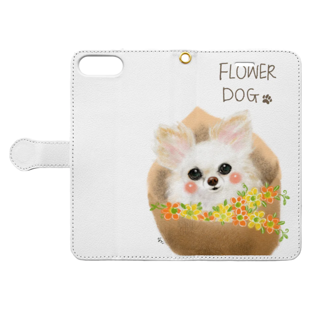 shop あこ猫犬屋の花束わんこ 手帳型スマホケースを開いた場合(外側)