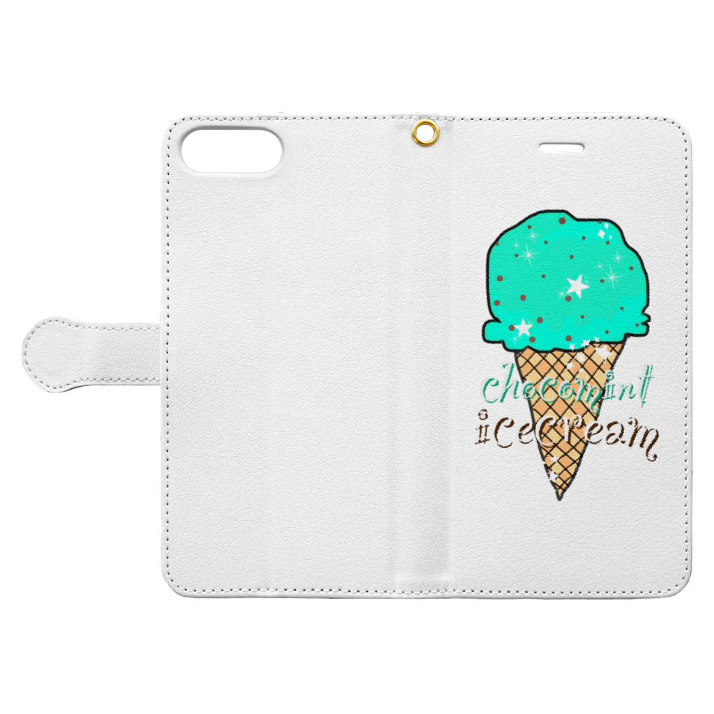 なでしこ@デザインのチョコミントアイスクリーム Book-Style Smartphone Case:Opened (outside)