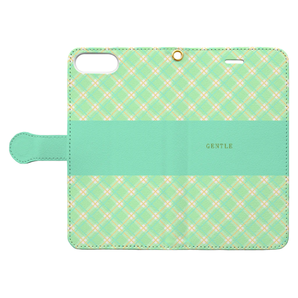 JIGGYのタータンチェック（ミントグリーン） Book-Style Smartphone Case:Opened (outside)