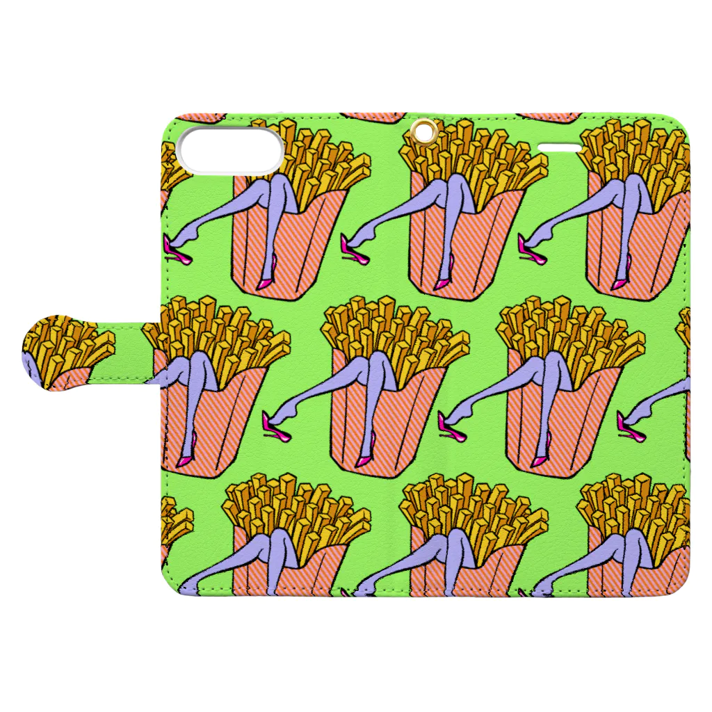 Mieko_Kawasakiの魅惑のフライドポテト🍟　GULTY PLEASURE FRENCH FRIES GREEN Book-Style Smartphone Case:Opened (outside)