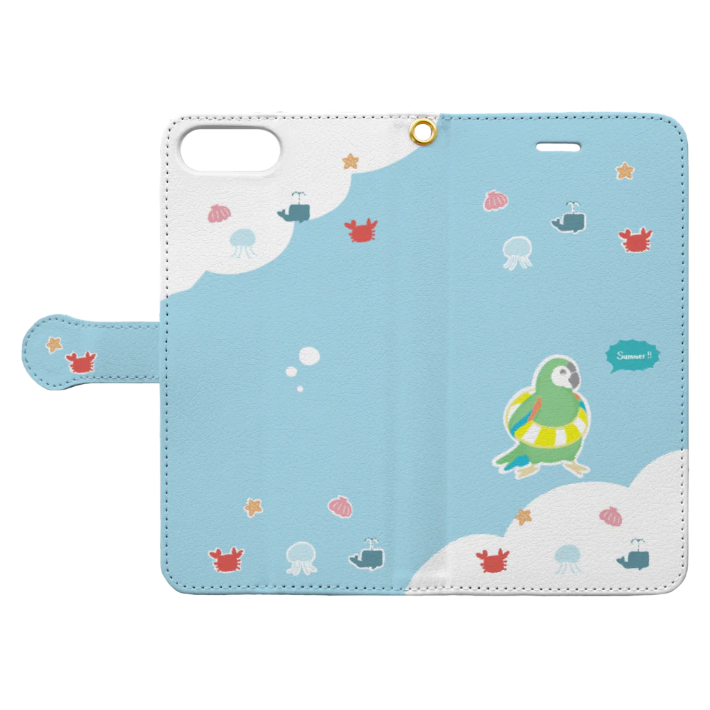 mekeさんのサマーインコ（ヒメコンゴウ） Book-Style Smartphone Case:Opened (outside)