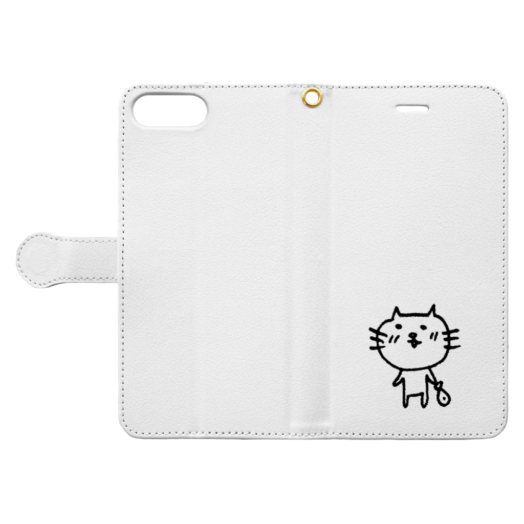 ねこ新聞のnecoのねこ新聞のnecoと魚 Book-Style Smartphone Case:Opened (outside)