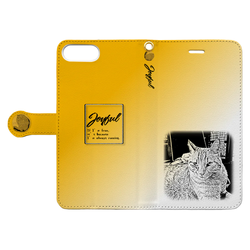 .JUICY-SHOP. | JOYFULのJOYFUL | Requesting Cat | 山吹色 Book-Style Smartphone Case:Opened (outside)