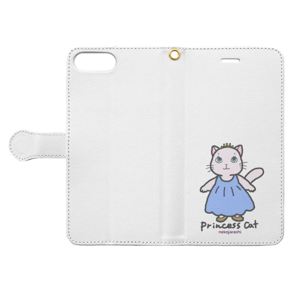 ゆきだるまころころのねこのお姫さま（ブルー） Book-Style Smartphone Case:Opened (outside)