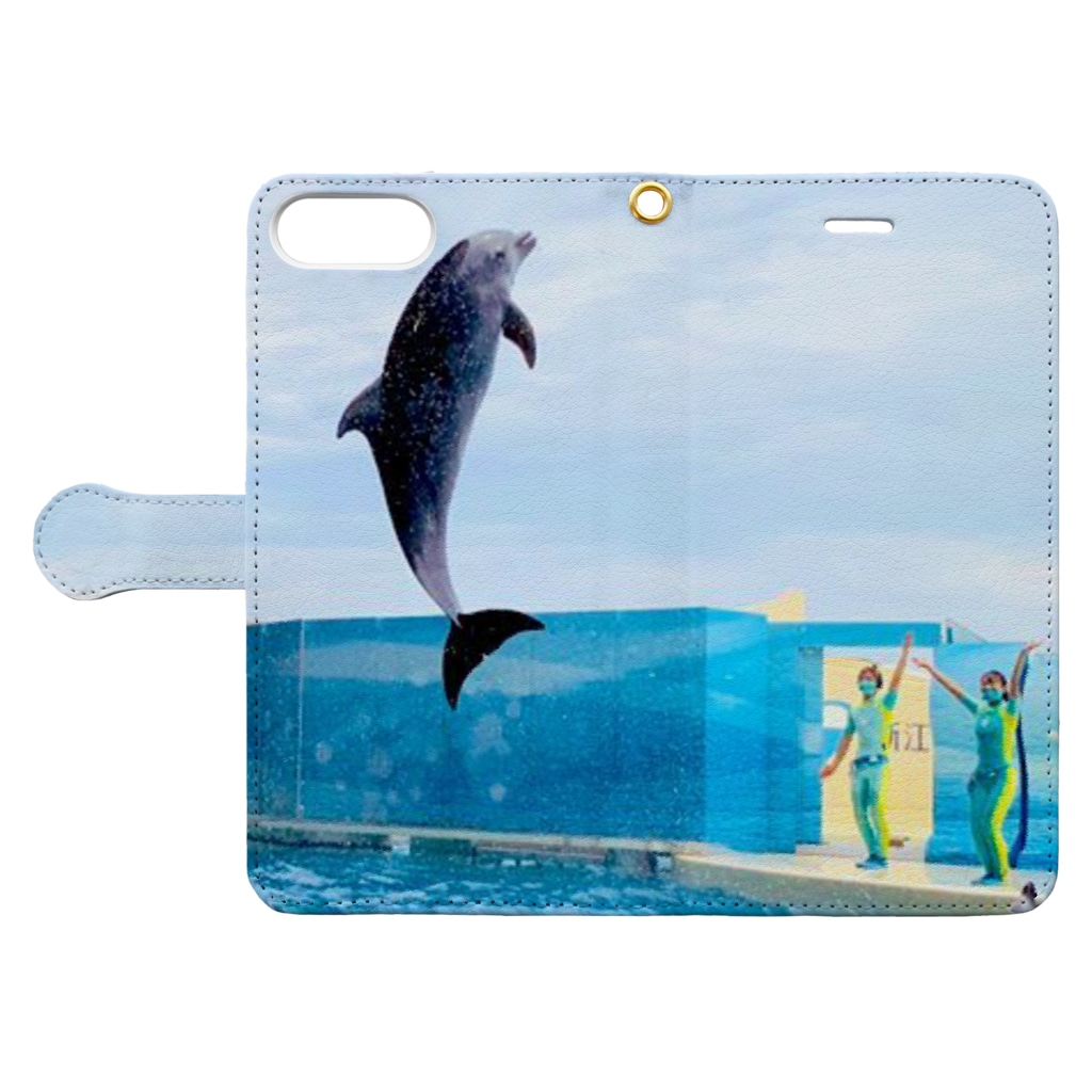 でおきしりぼ子の(コラボ)Dolphin Jump!(Photo by @gb_s8) Book-Style Smartphone Case:Opened (outside)
