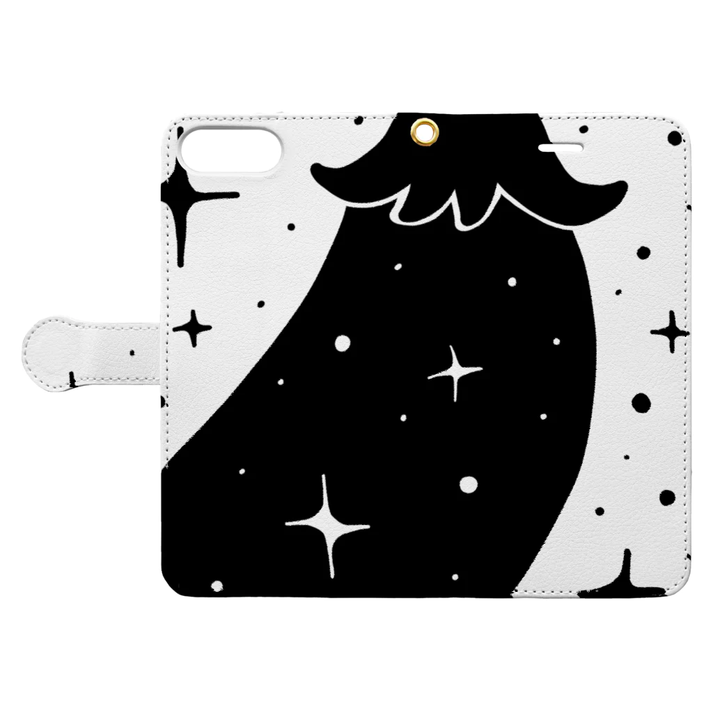 森と樅の富ます秋なす（白黒） Book-Style Smartphone Case:Opened (outside)