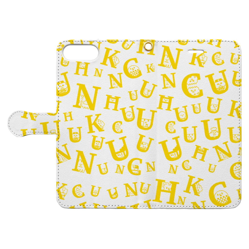 uchukunのUCHUKUNtypoGRAM yellow 手帳型スマホケースを開いた場合(外側)