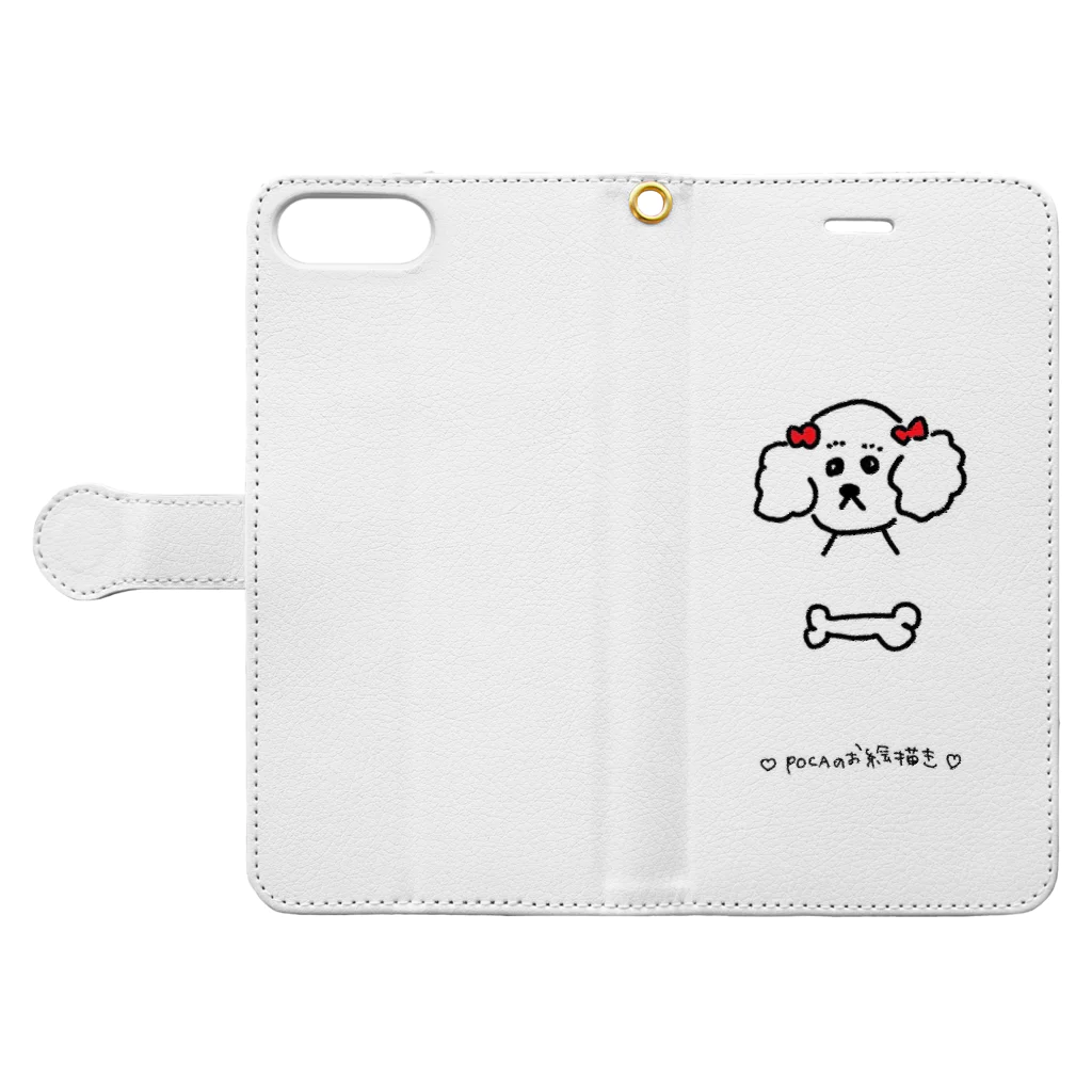 pocaのお絵描きの犬とリボン Book-Style Smartphone Case:Opened (outside)