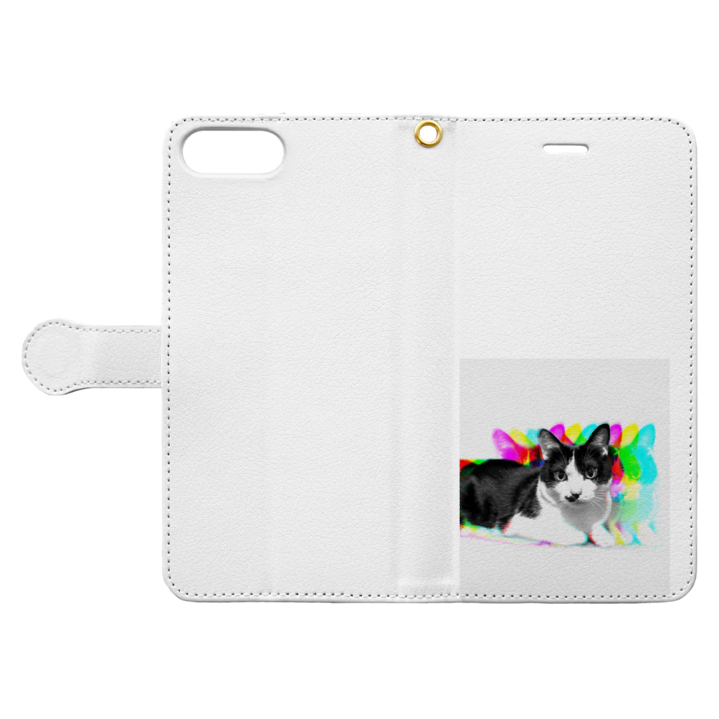 ハチワレすじこの猫シャツ屋のすじこ Book-Style Smartphone Case:Opened (outside)