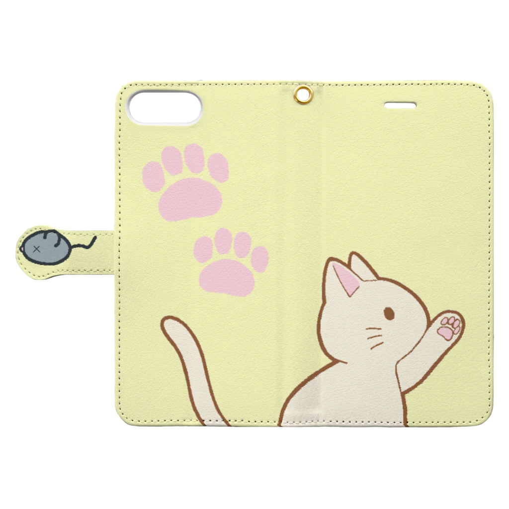 かわいいもののおみせ　いそぎんちゃくのネズミさんにゃー　白 Book-Style Smartphone Case:Opened (outside)