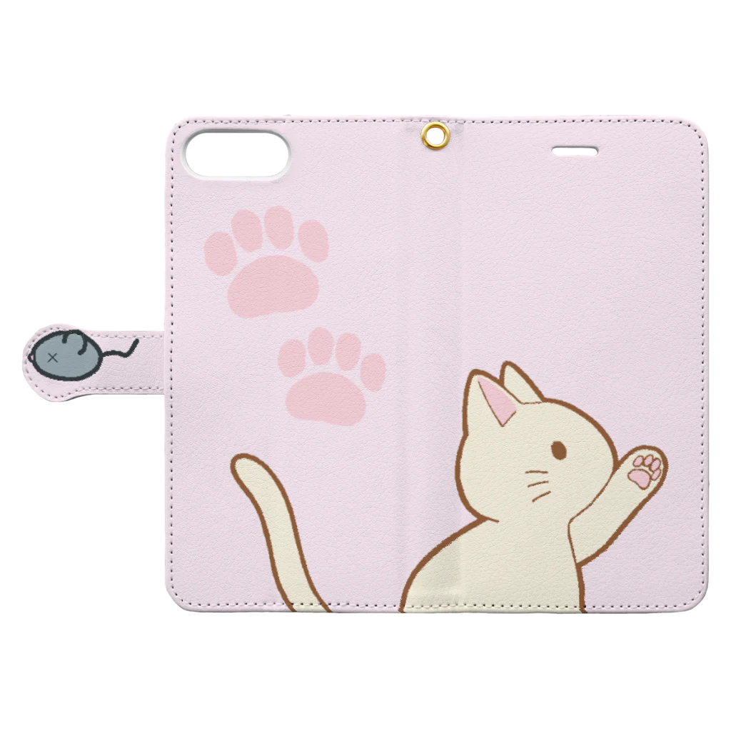 かわいいもののおみせ　いそぎんちゃくのネズミさんにゃー　白 Book-Style Smartphone Case:Opened (outside)