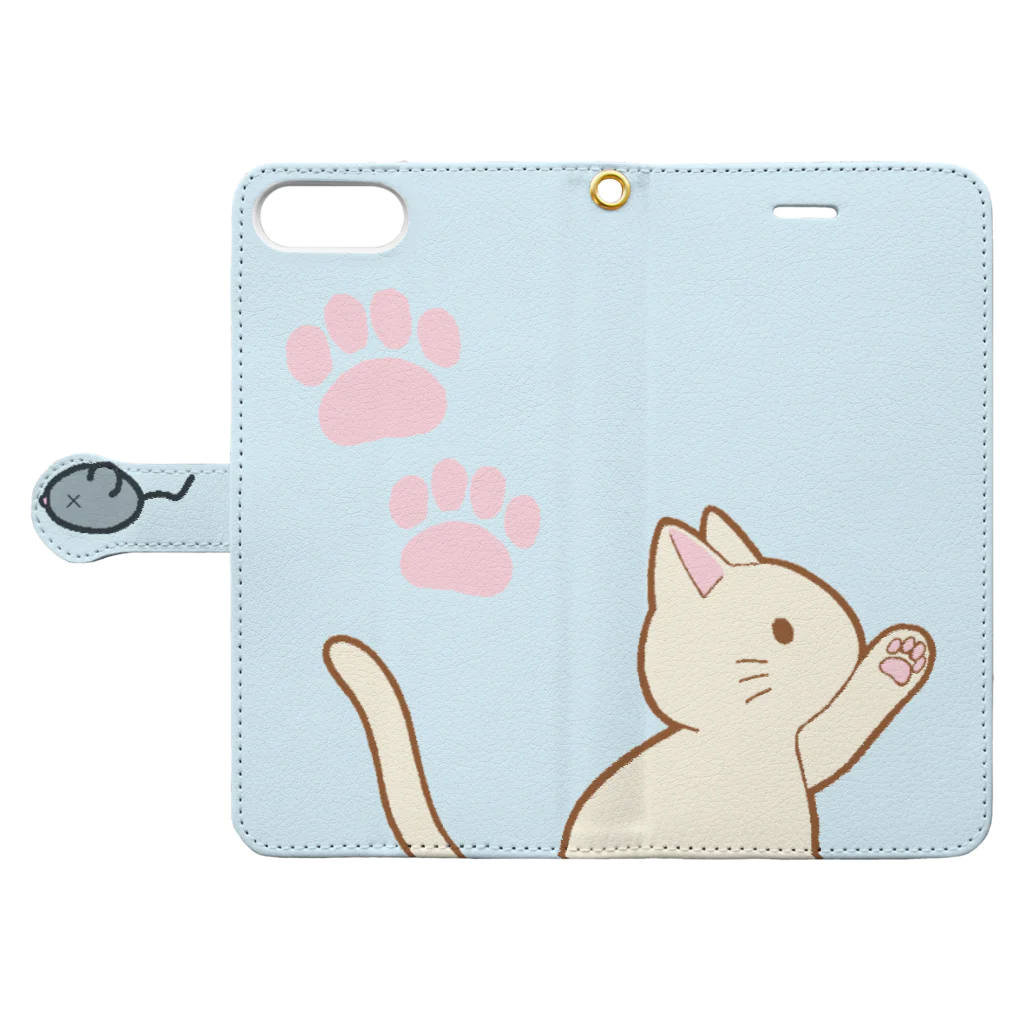 かわいいもののおみせ　いそぎんちゃくのネズミさんにゃー　白 Book-Style Smartphone Case:Opened (outside)