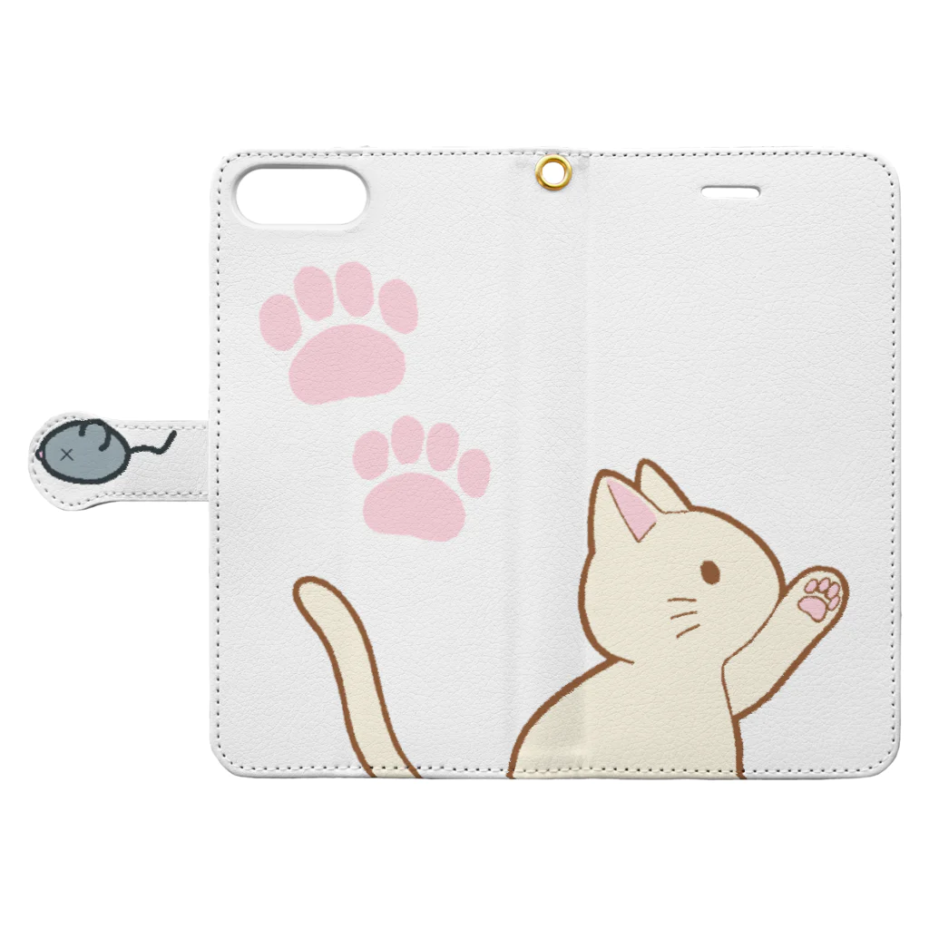 かわいいもののおみせ　いそぎんちゃくのネズミさんにゃー　白 Book-Style Smartphone Case:Opened (outside)