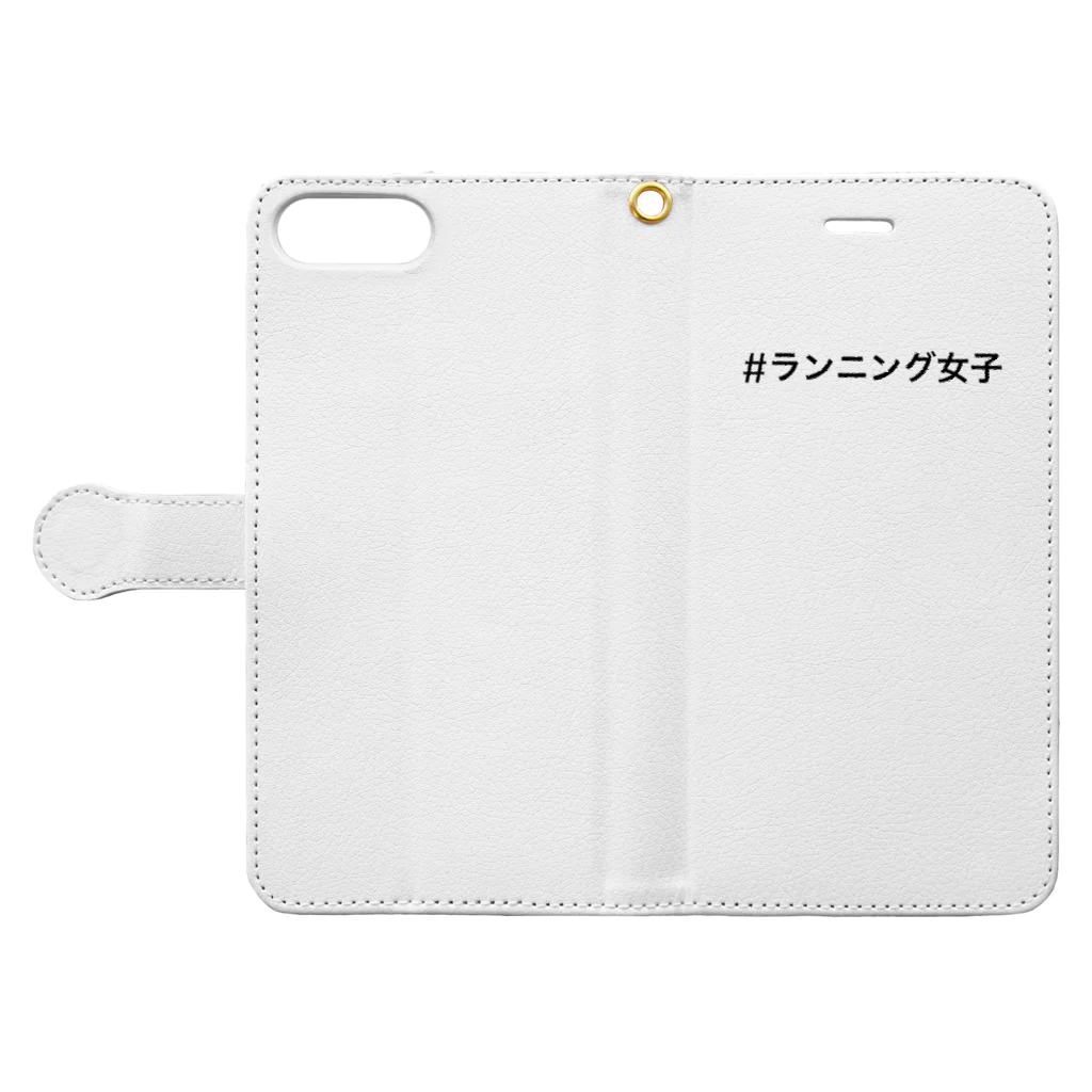 ランニング好きのお店　ランニング、マラソン向けのTシャツ、グッズの#ランニング女子 Book-Style Smartphone Case:Opened (outside)