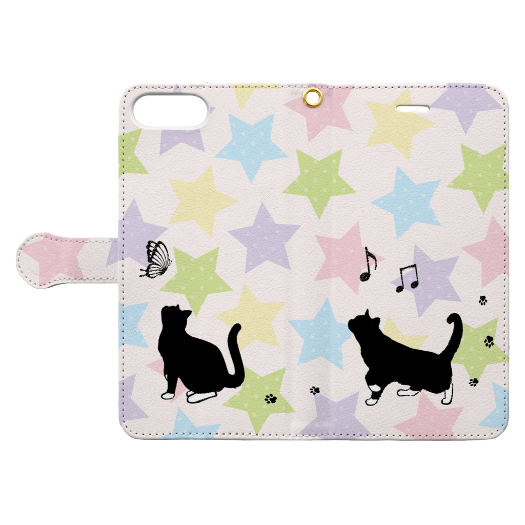 Lunatic Cat-ismの靴下猫のお散歩 Book-Style Smartphone Case:Opened (outside)