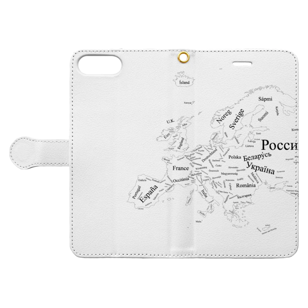 Kubaaniの各国言語で各国自称マップ ~黒・少数言語ver.~ Book-Style Smartphone Case:Opened (outside)