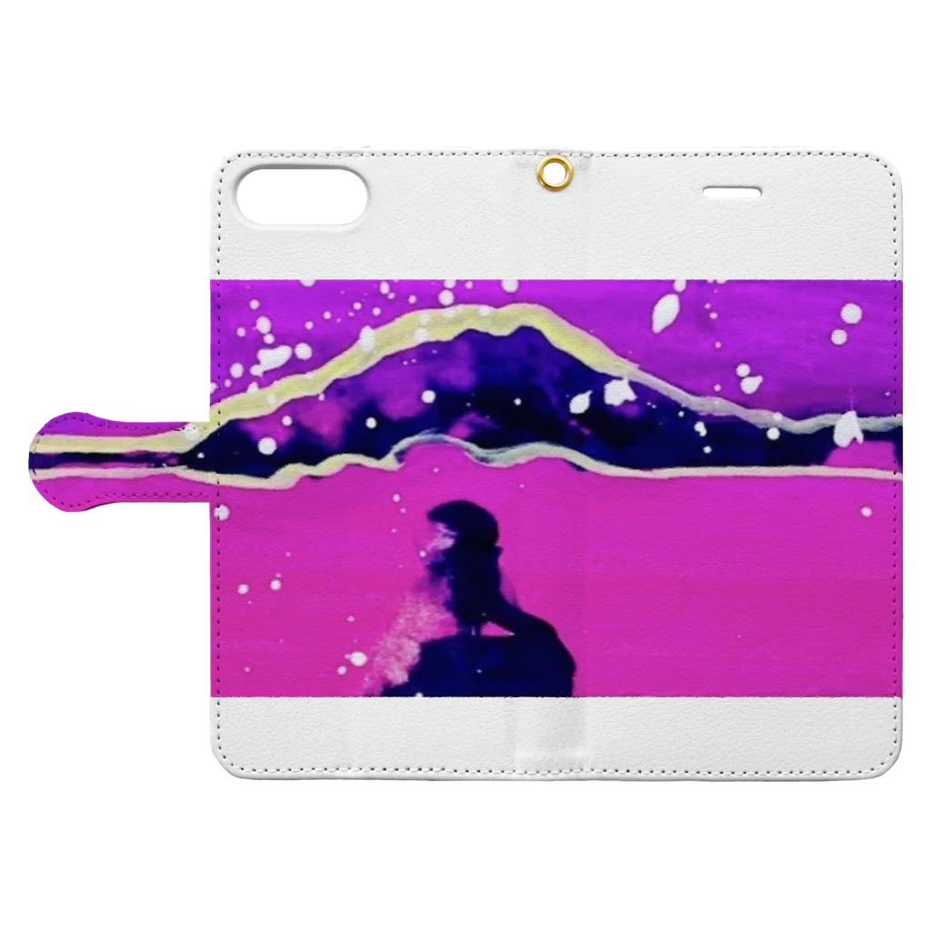 夕暮れざくろの月夜の浜辺 Book-Style Smartphone Case:Opened (outside)