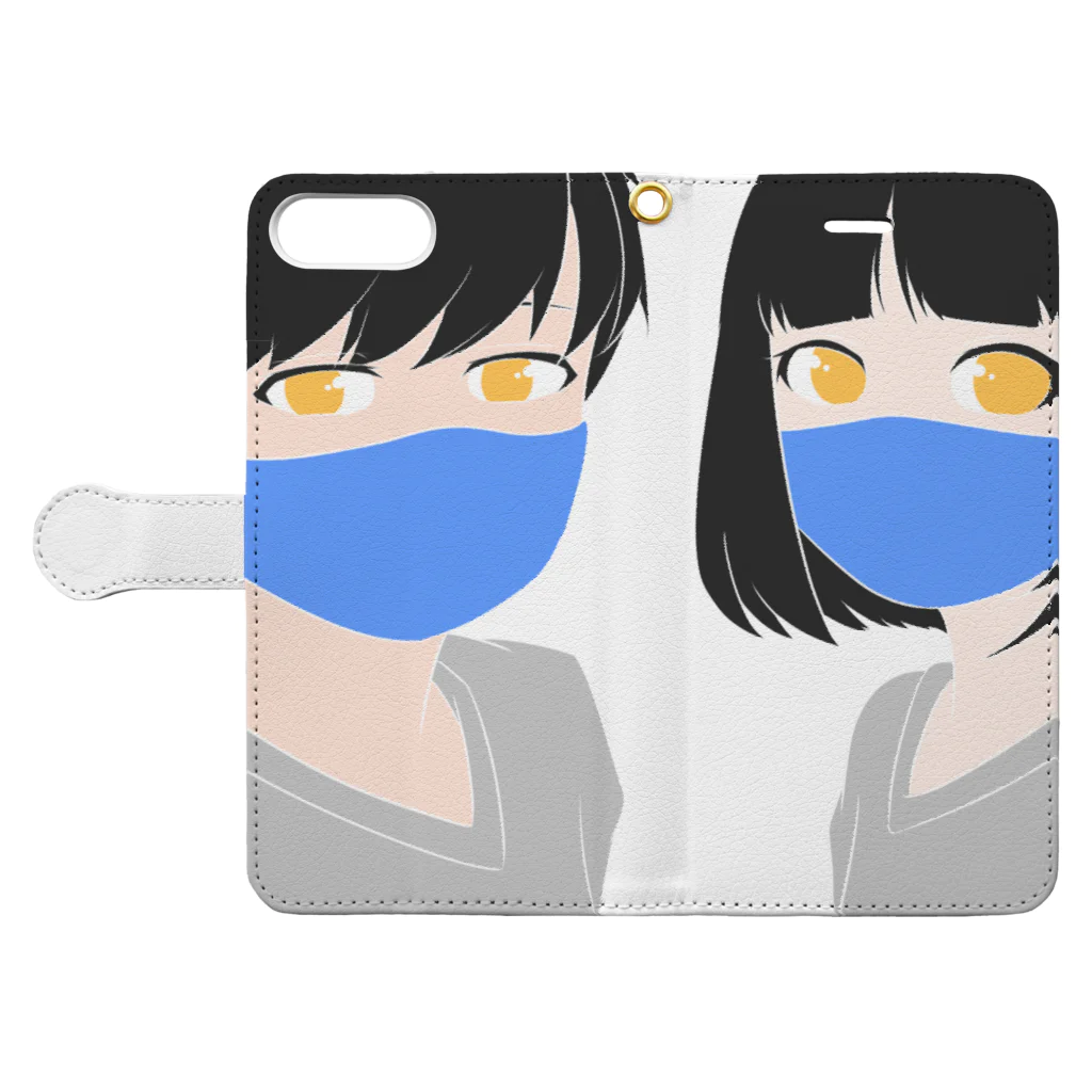 みくのみせのお揃いの青いマスク Book-Style Smartphone Case:Opened (outside)