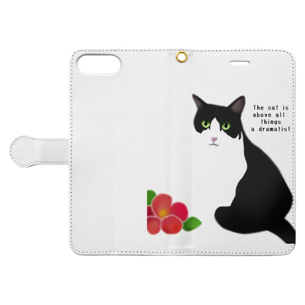 ひげ猫マリオのハチワレ猫 猫山さん1 Book-Style Smartphone Case:Opened (outside)