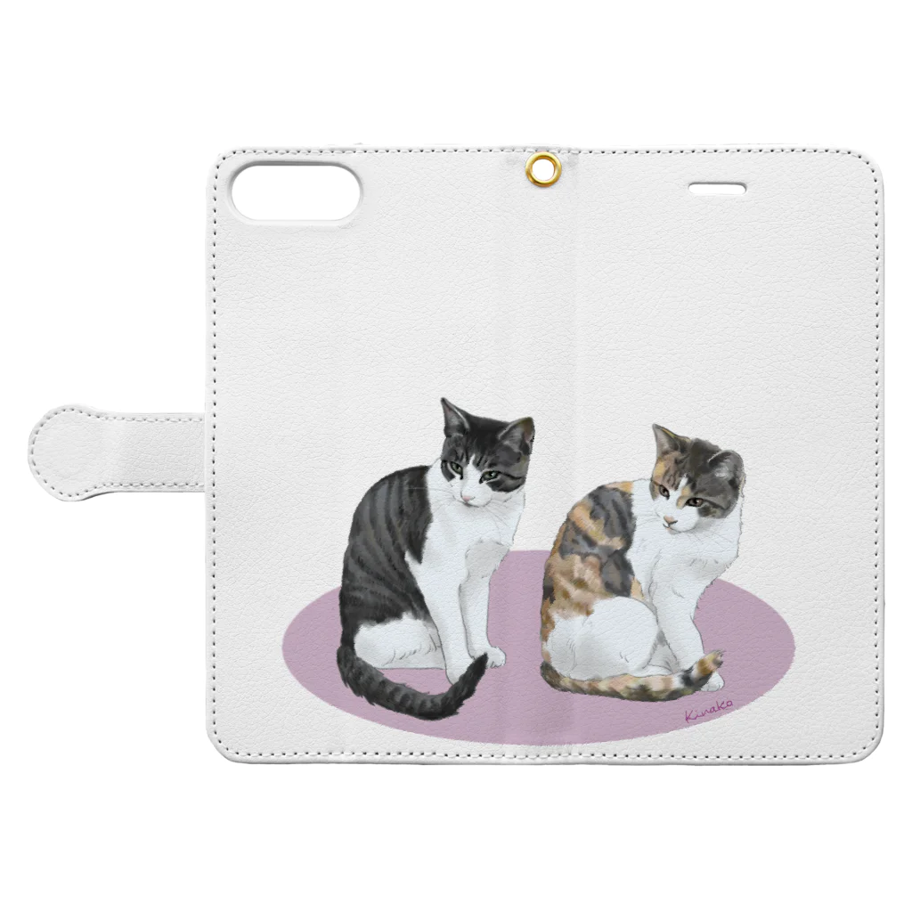 kinako-japanの河原の野良猫ビワとコチャ Book-Style Smartphone Case:Opened (outside)