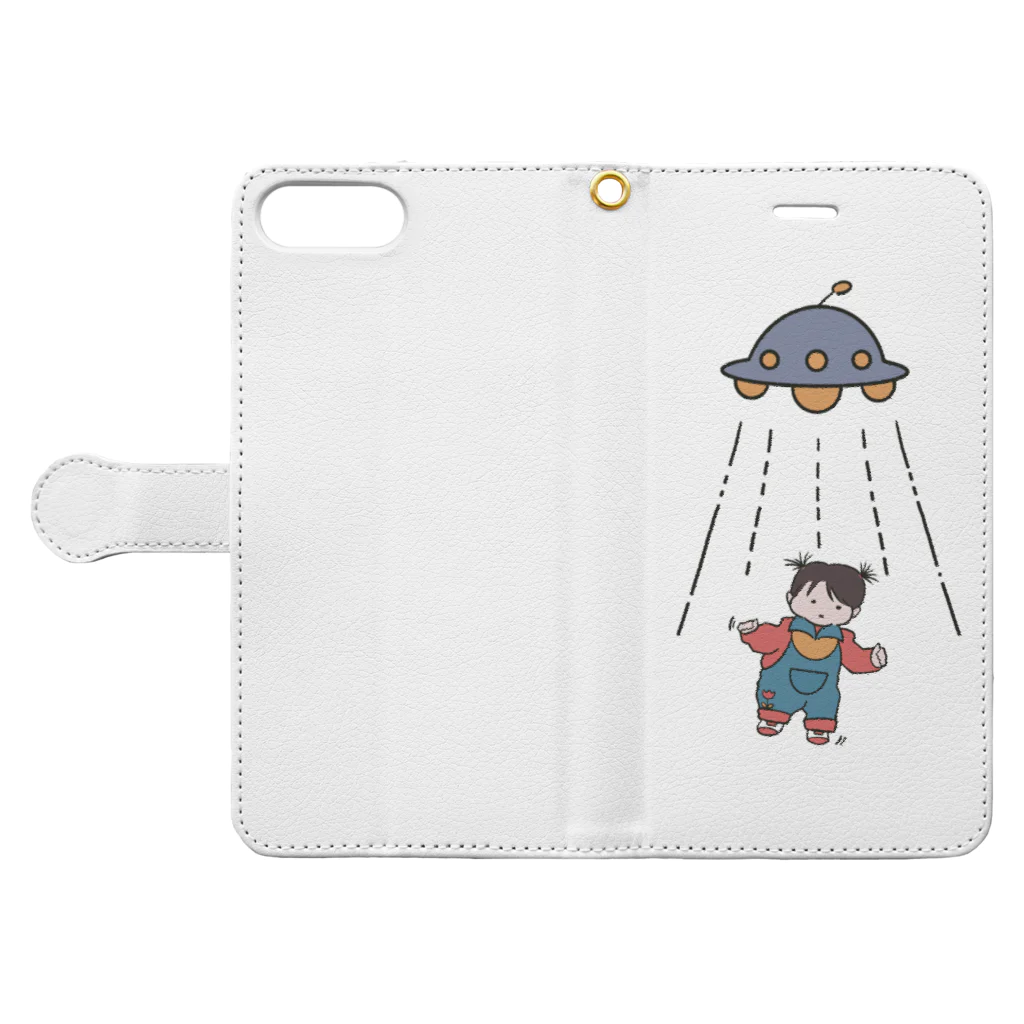 piggyのUFOと女の子(色付) Book-Style Smartphone Case:Opened (outside)