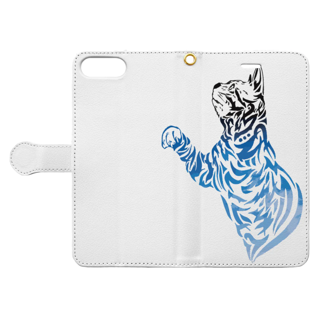 TRAVA design SHOPの猫トライバル×青空 Book-Style Smartphone Case:Opened (outside)