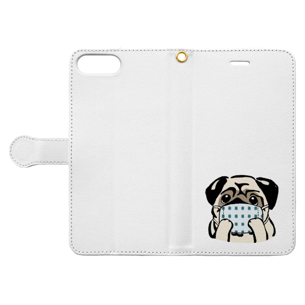 犬グッズの店しえるぶるーのハンドメイドマスクをつけたパグ Book-Style Smartphone Case:Opened (outside)