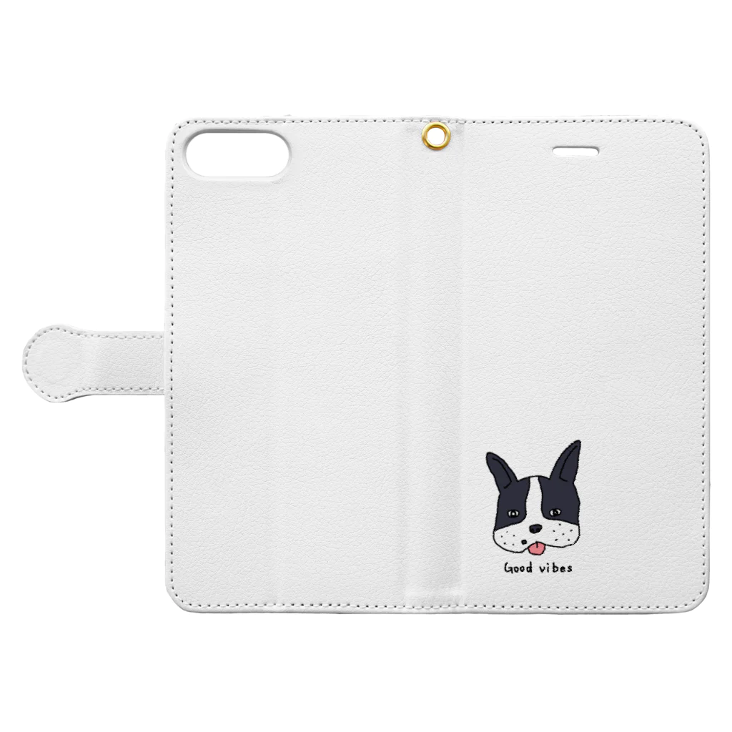 かきのたねのGood Vibes Dog Book-Style Smartphone Case:Opened (outside)