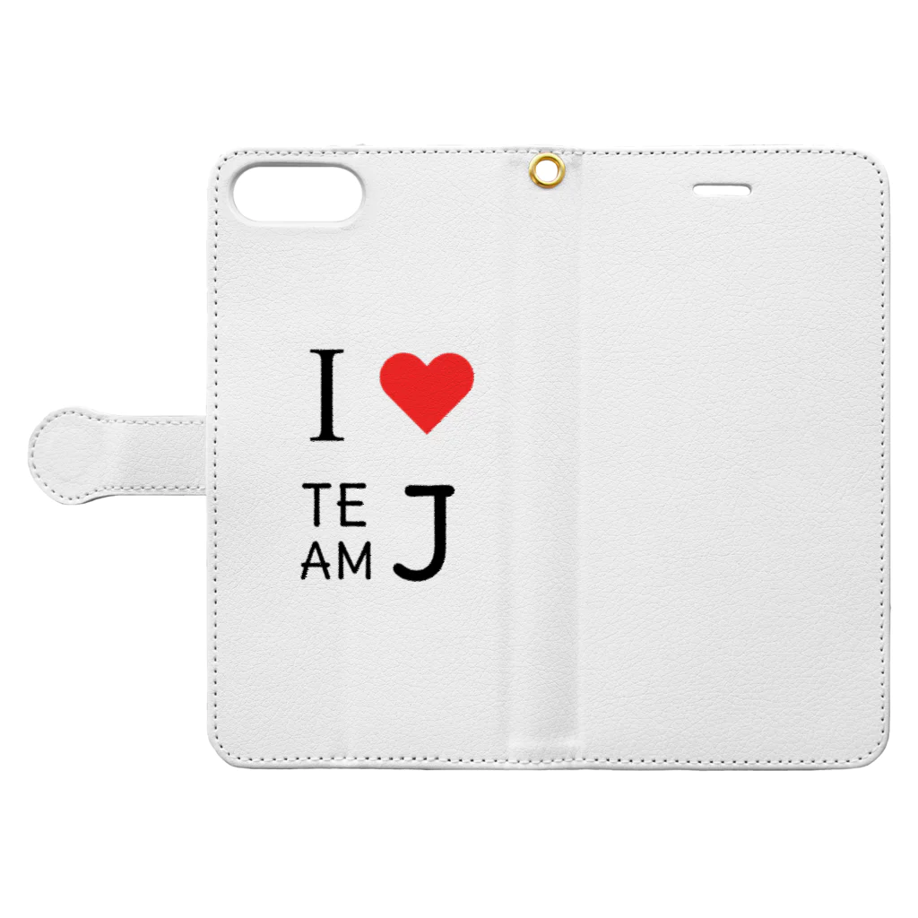 Team　ＪのＩ❤TEAM J(LOGO BK) 手帳型スマホケースを開いた場合(外側)