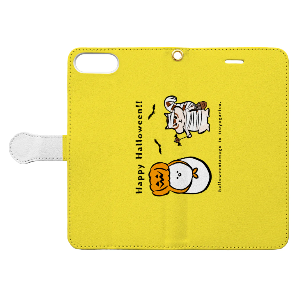 ないものねだりのハロウィンたまごと強がリス(黄色) Book-Style Smartphone Case:Opened (outside)