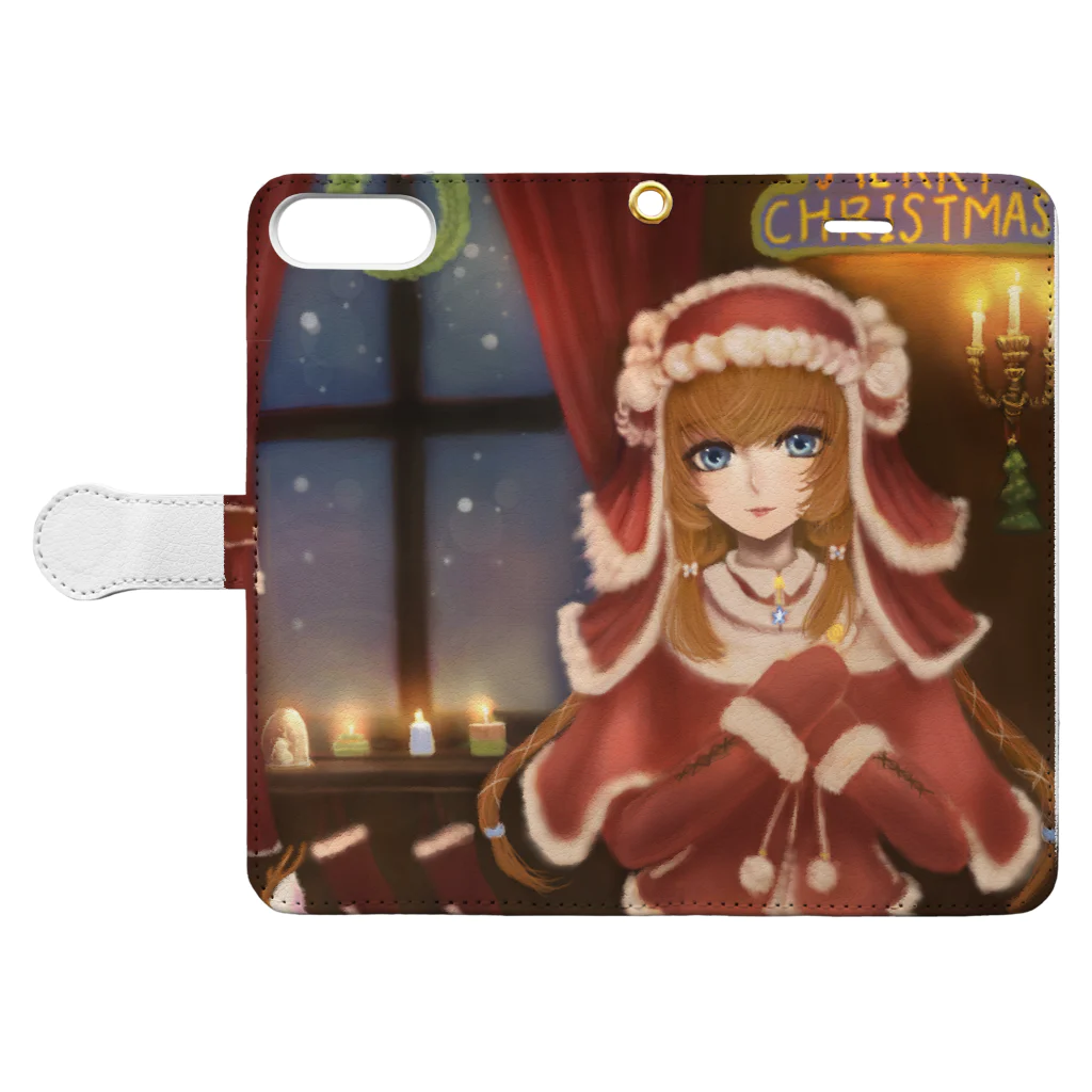 Atelier_Reiyaの雪降る聖夜に　【2019年クリスマス展イラスト】 Book-Style Smartphone Case:Opened (outside)