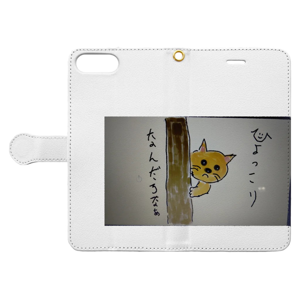 温泉ゆどうふの電柱から顔出すす猫 Book-Style Smartphone Case:Opened (outside)