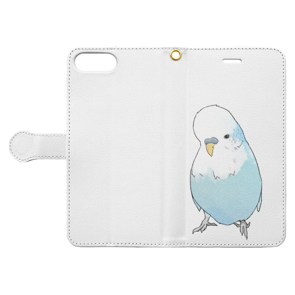 まめるりはことりの可愛いジャンボセキセイインコ【まめるりはことり】 Book-Style Smartphone Case:Opened (outside)