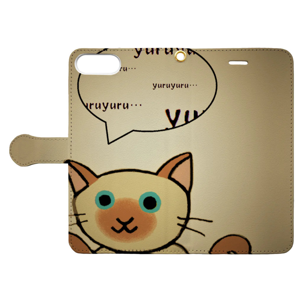 SU-KUのゆる猫シャム　セピア Book-Style Smartphone Case:Opened (outside)