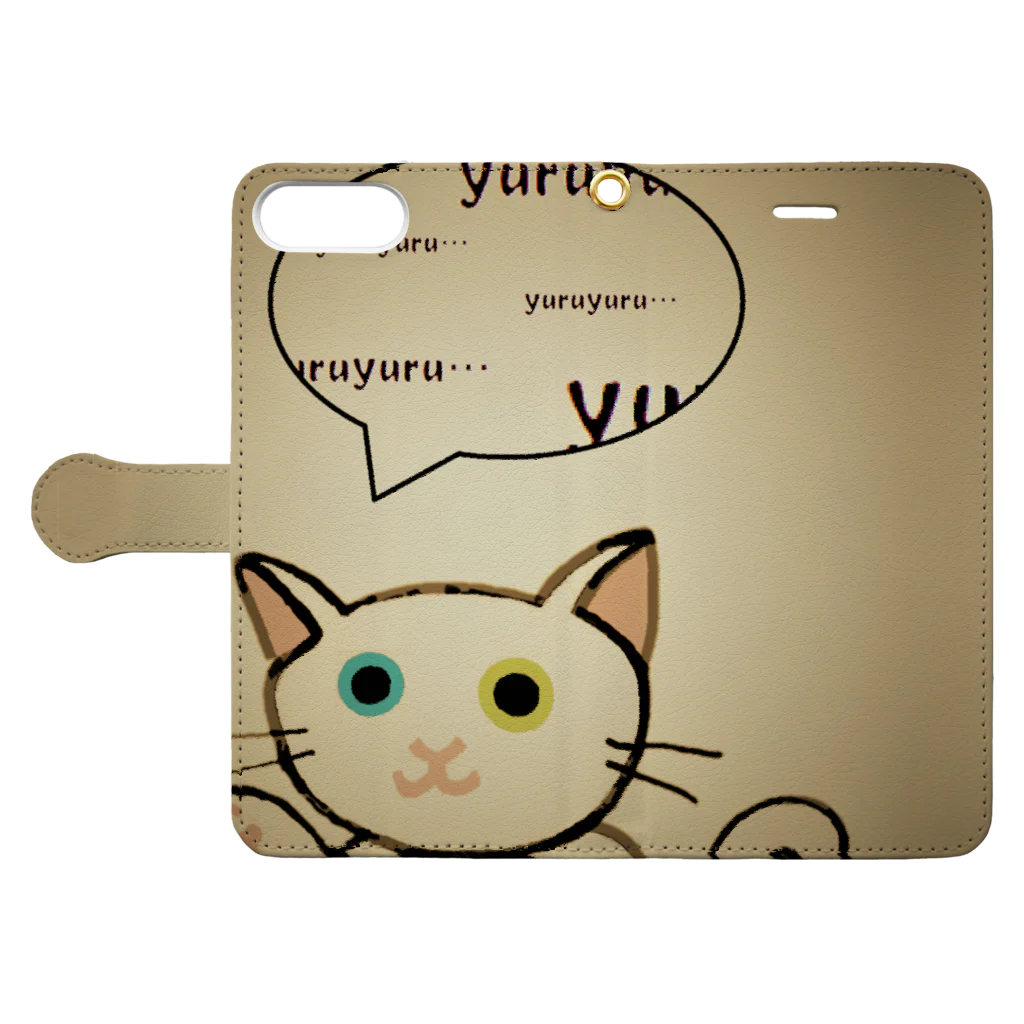 SU-KUのゆる猫オッド　セピア Book-Style Smartphone Case:Opened (outside)