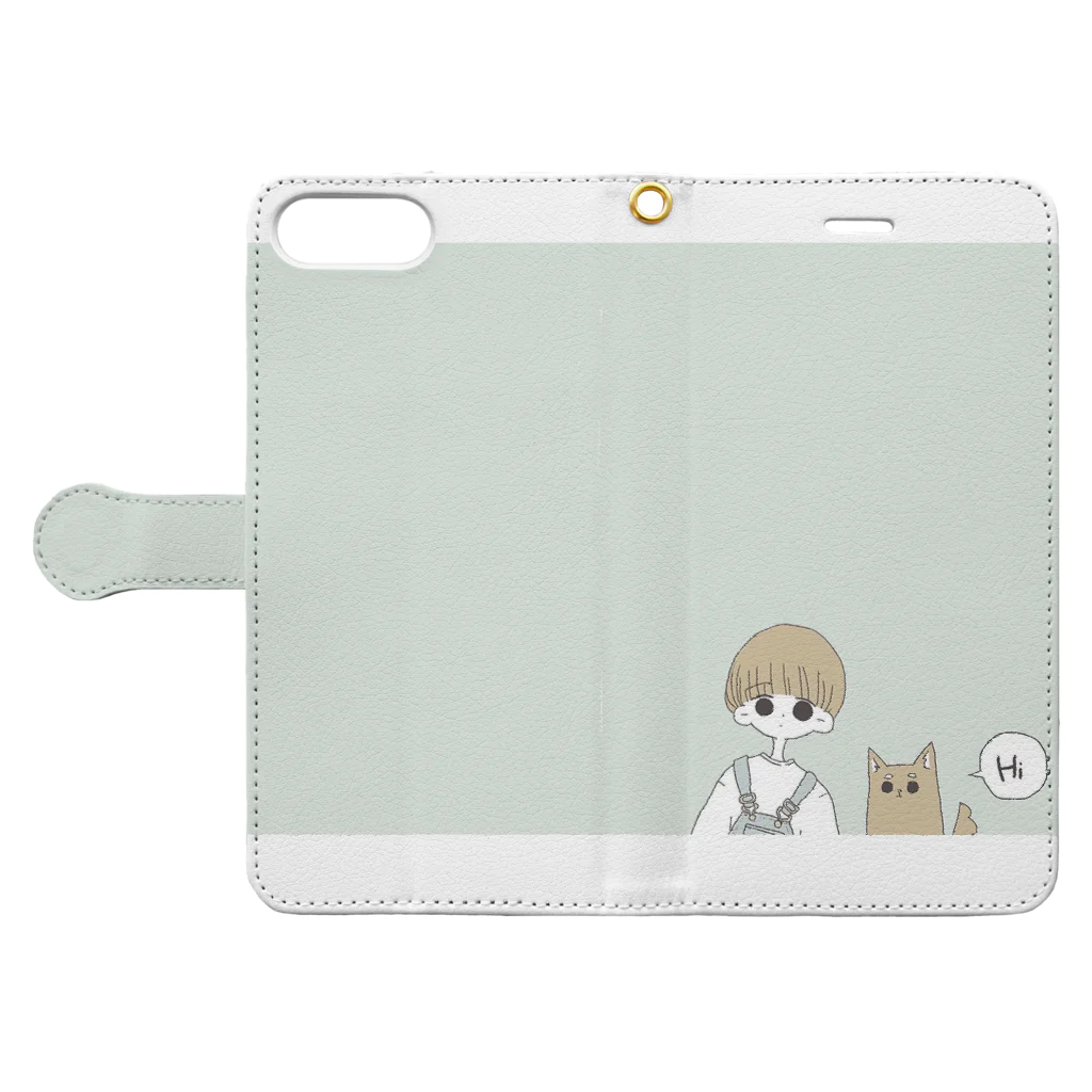 月夢しろのマッシュくんとこいぬ Book-Style Smartphone Case:Opened (outside)