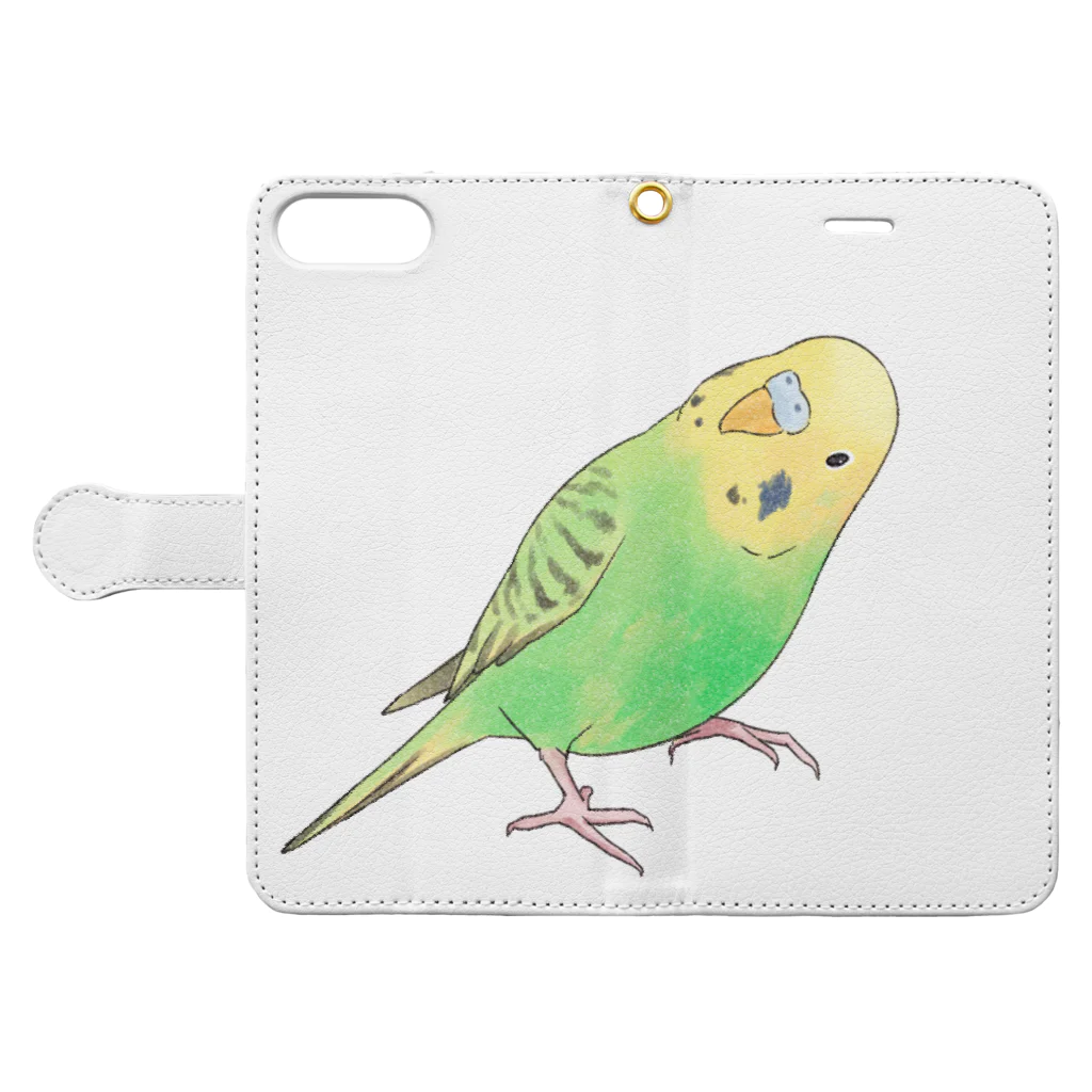 まめるりはことりの首傾げセキセイインコ　ピーちゃん【まめるりはことり】 Book-Style Smartphone Case:Opened (outside)