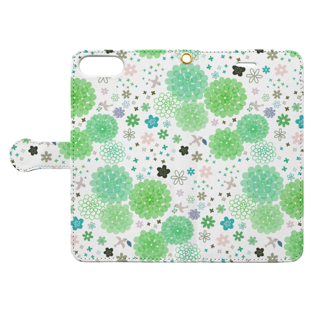 アトリエ・ハンナのflowers(green) Book-Style Smartphone Case:Opened (outside)