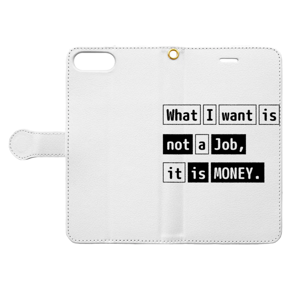 猫JCT.のWhat I want is not a job, it is money. 手帳型スマホケースを開いた場合(外側)