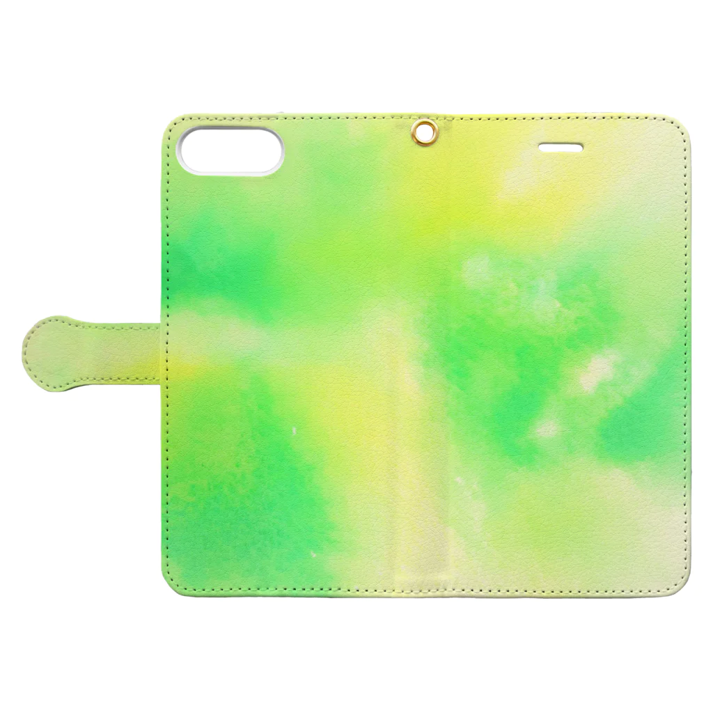 水彩 Ao_watercolorのFresh Green　水彩 Book-Style Smartphone Case:Opened (outside)