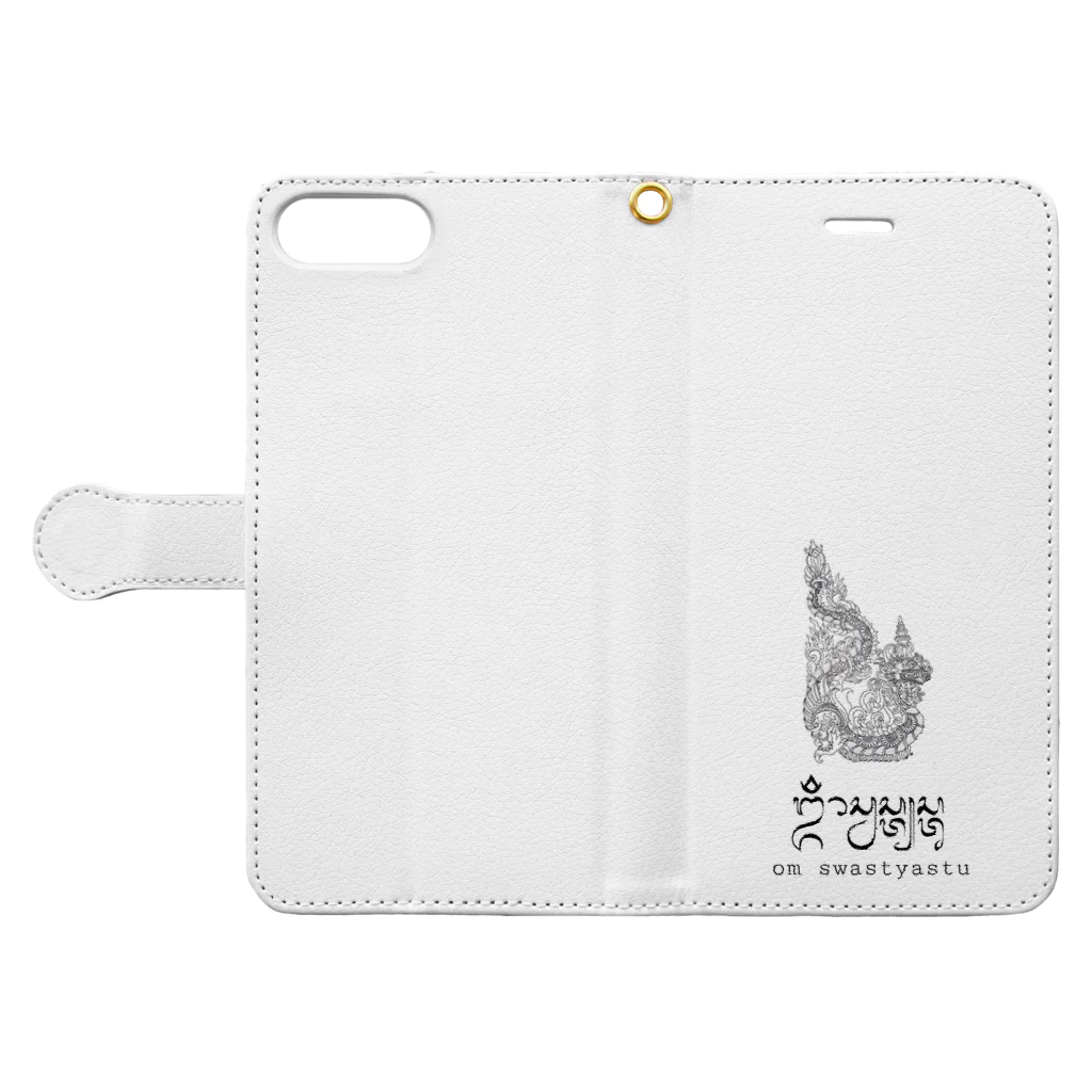 Baby Universe Shopのバリ島Omマントラ x 龍神 Book-Style Smartphone Case:Opened (outside)