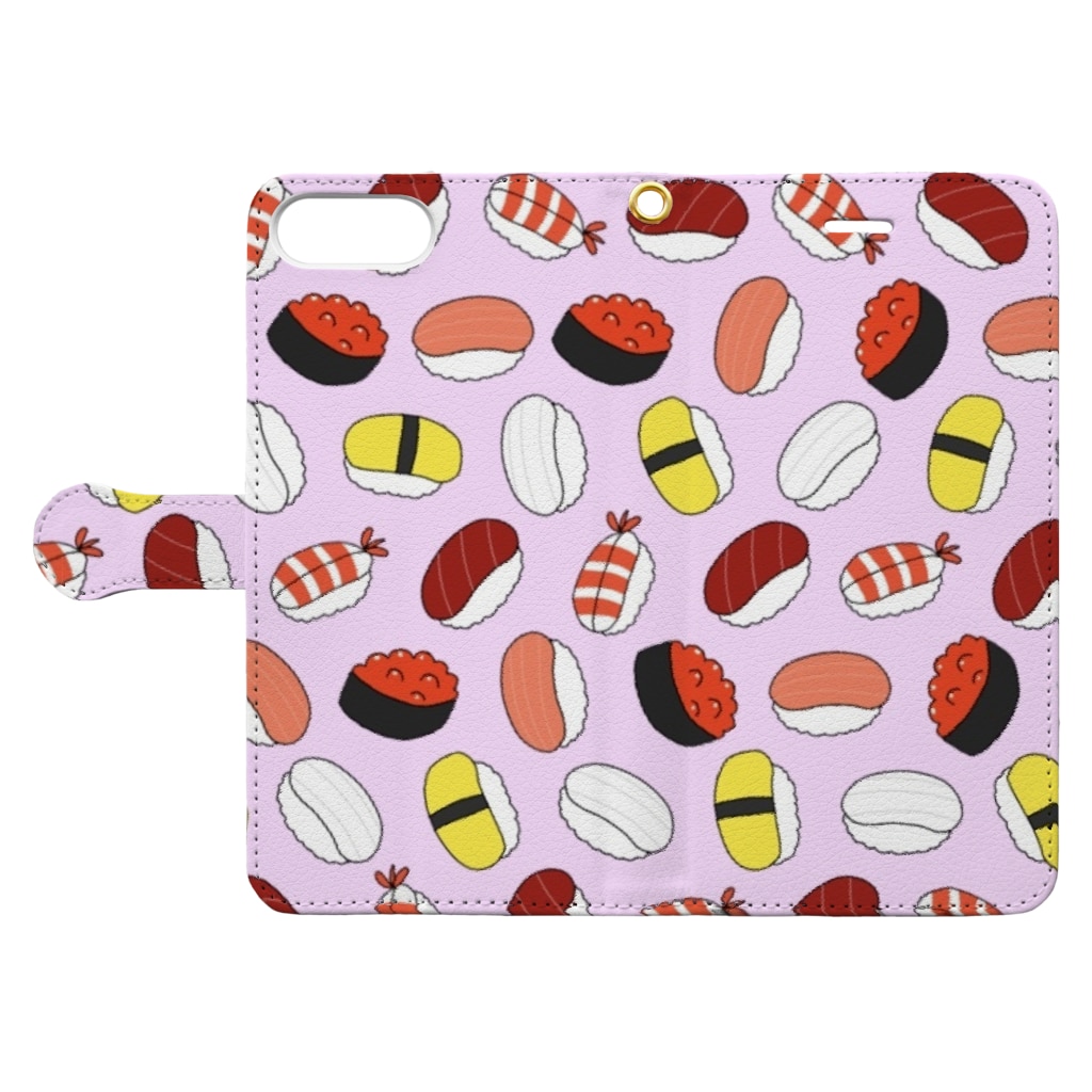 かわいいもののおみせ　いそぎんちゃくの寿司柄 Book-Style Smartphone Case:Opened (outside)