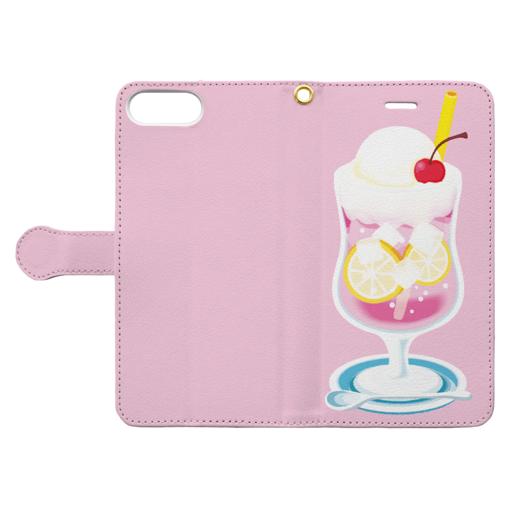 リズのクリームソーダ[ピンク] Book-Style Smartphone Case:Opened (outside)