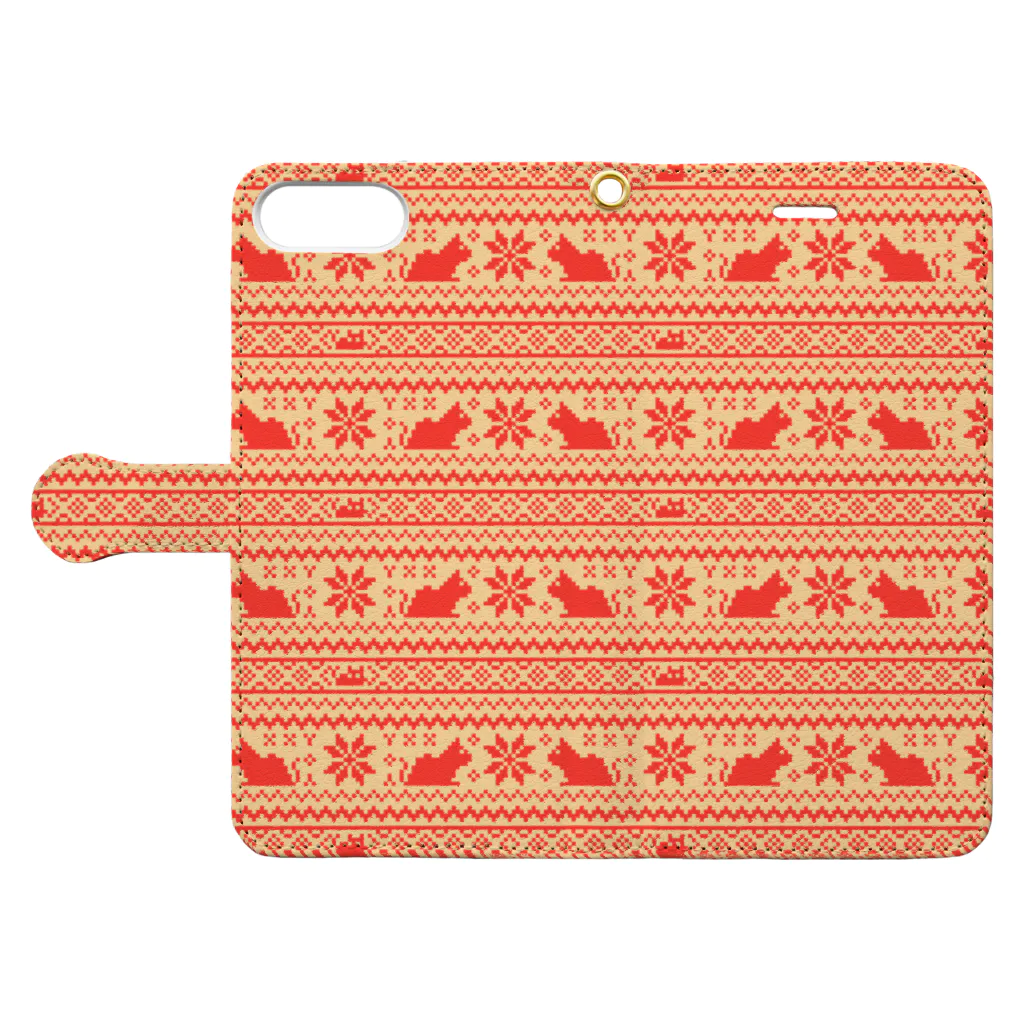 【ドット絵】ネコブレ商店のネコノルディックRed Book-Style Smartphone Case:Opened (outside)