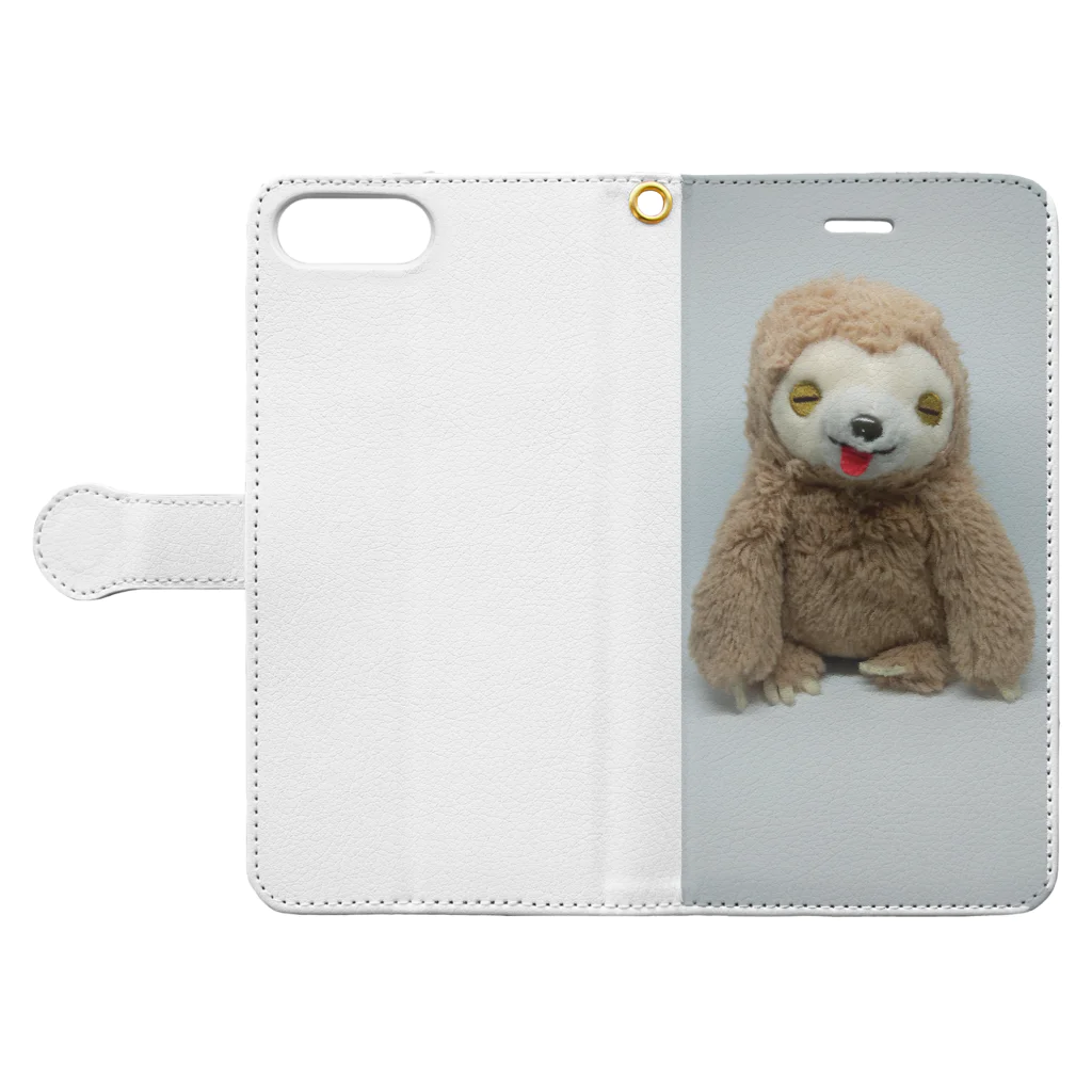 たにし。 とナマケモノのもっくん。 Book-Style Smartphone Case:Opened (outside)