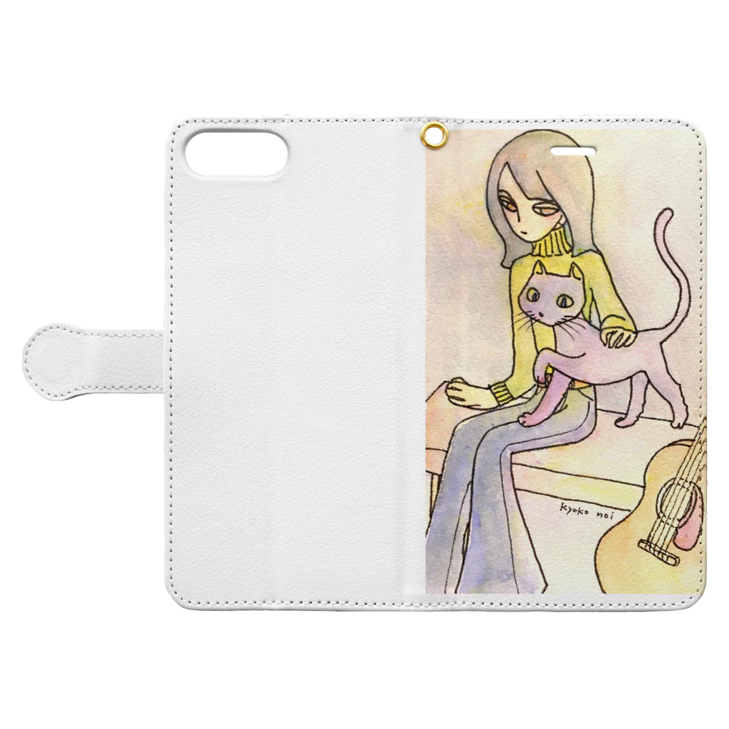 きょこちSHOPのレトロな女の子　ギターと猫 Book-Style Smartphone Case:Opened (outside)