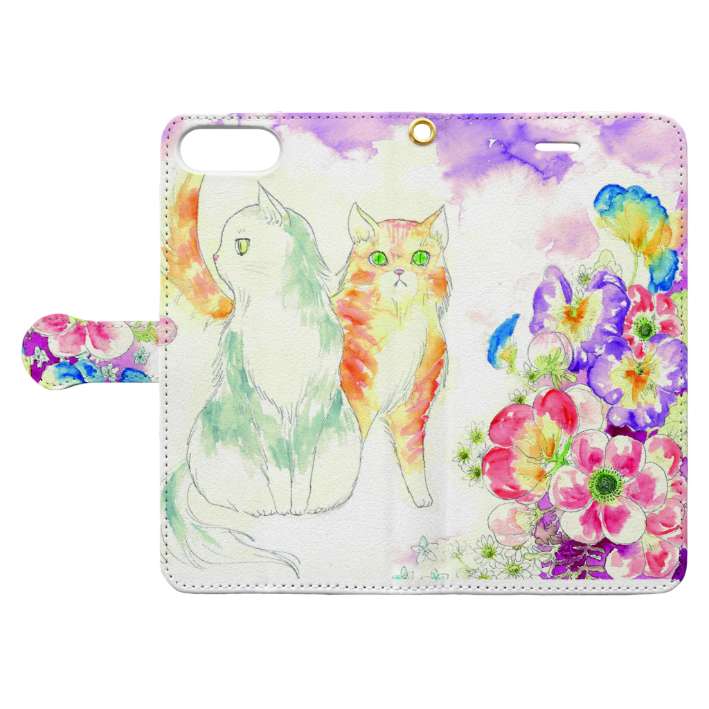 un d'amocitineのねことお花の絵 Book-Style Smartphone Case:Opened (outside)