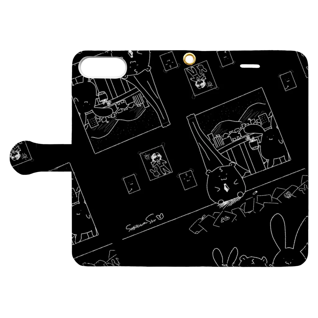 BabyShu shopのノスタルジー鷺ハムシリーズblackスマホケース 手帳型スマホケースを開いた場合(外側)