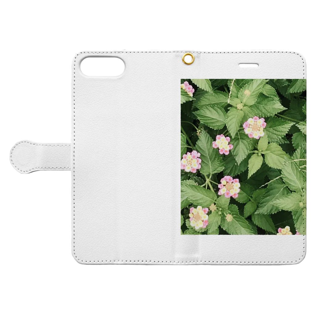 玉子焼き定食500円ナリ。のピンク色の花 Book-Style Smartphone Case:Opened (outside)